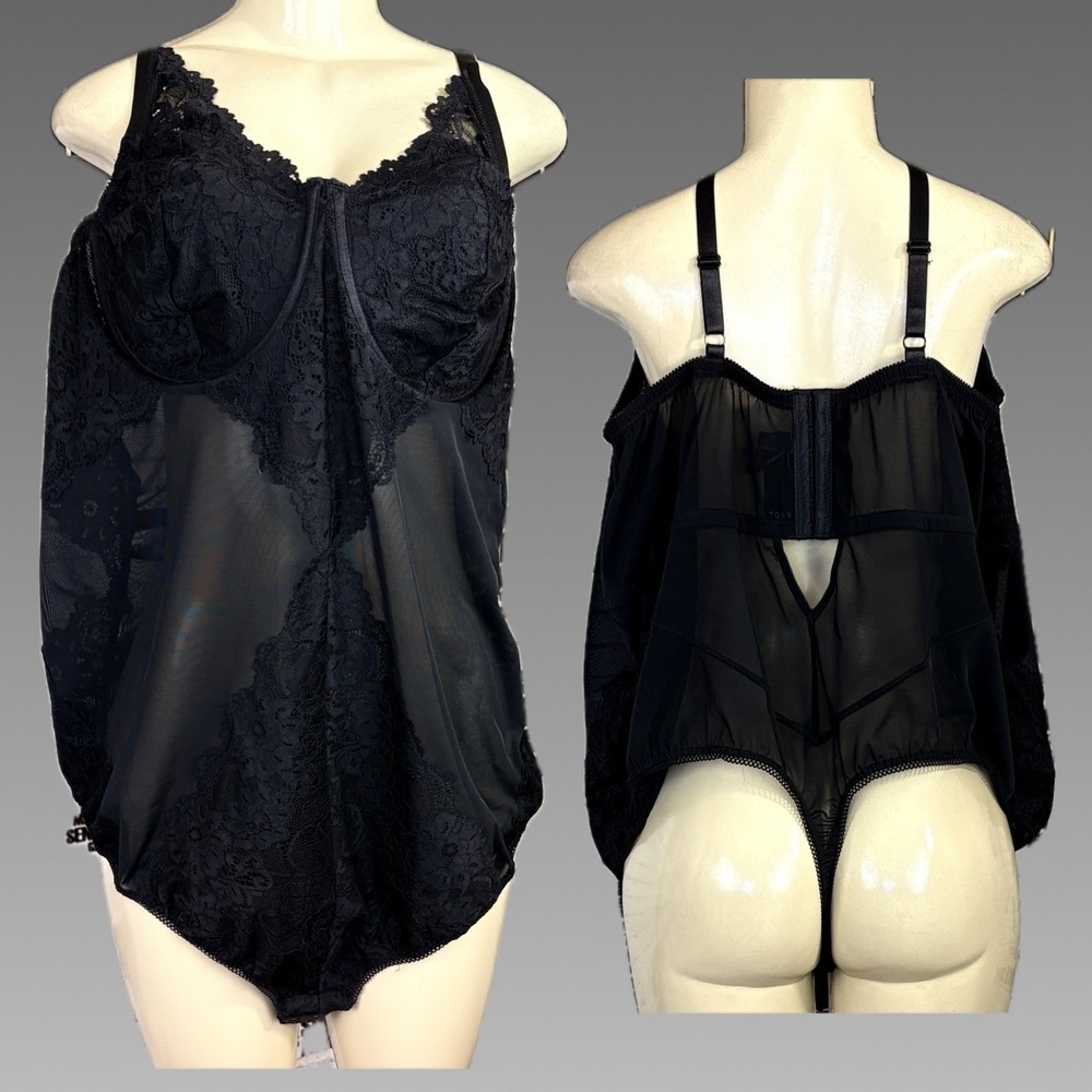 Torrid Black Floral Lace Sheer Mesh Underwire Scalloped Trim Thong Bodysuit 6X
